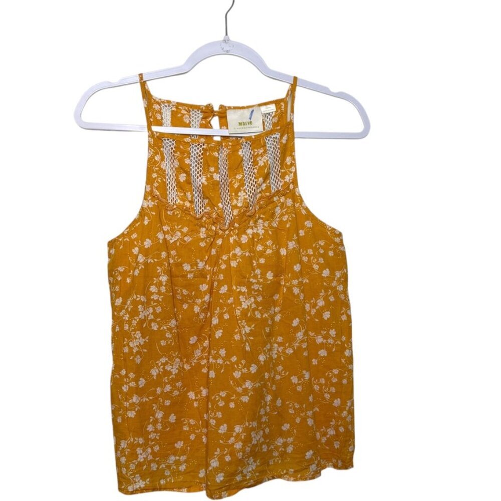 Anthropologie Maeve Martell Sleeveless Top Women S Yellow Floral Ruffle Boho‎